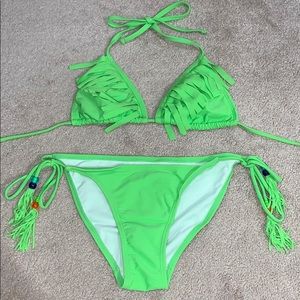 Neon green fringe bikini